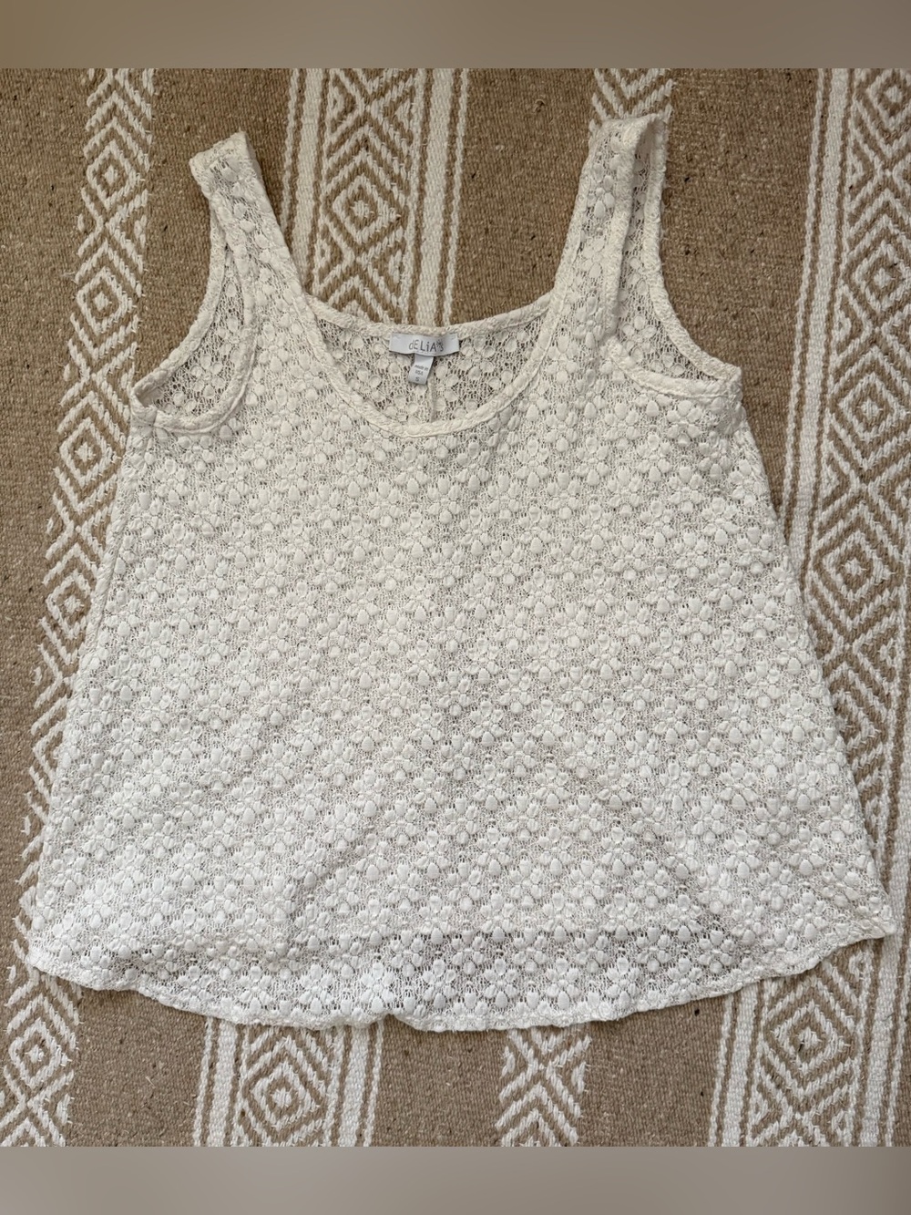Vintage 90s Y2K dELiA*s White Stretch floral Lace Tank Top S Whimsigoth Fairy